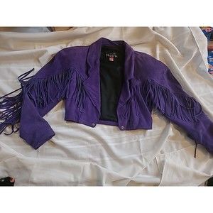 Outerwear by Phoenix vintage purple suede Fringed jacket cropped moto Biker 80s